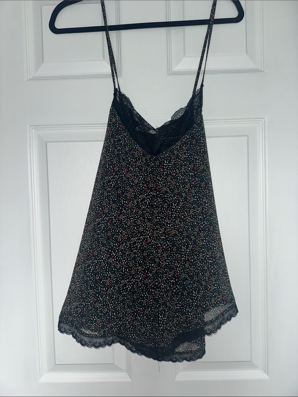 Black Floral Lace-Trim Camisole